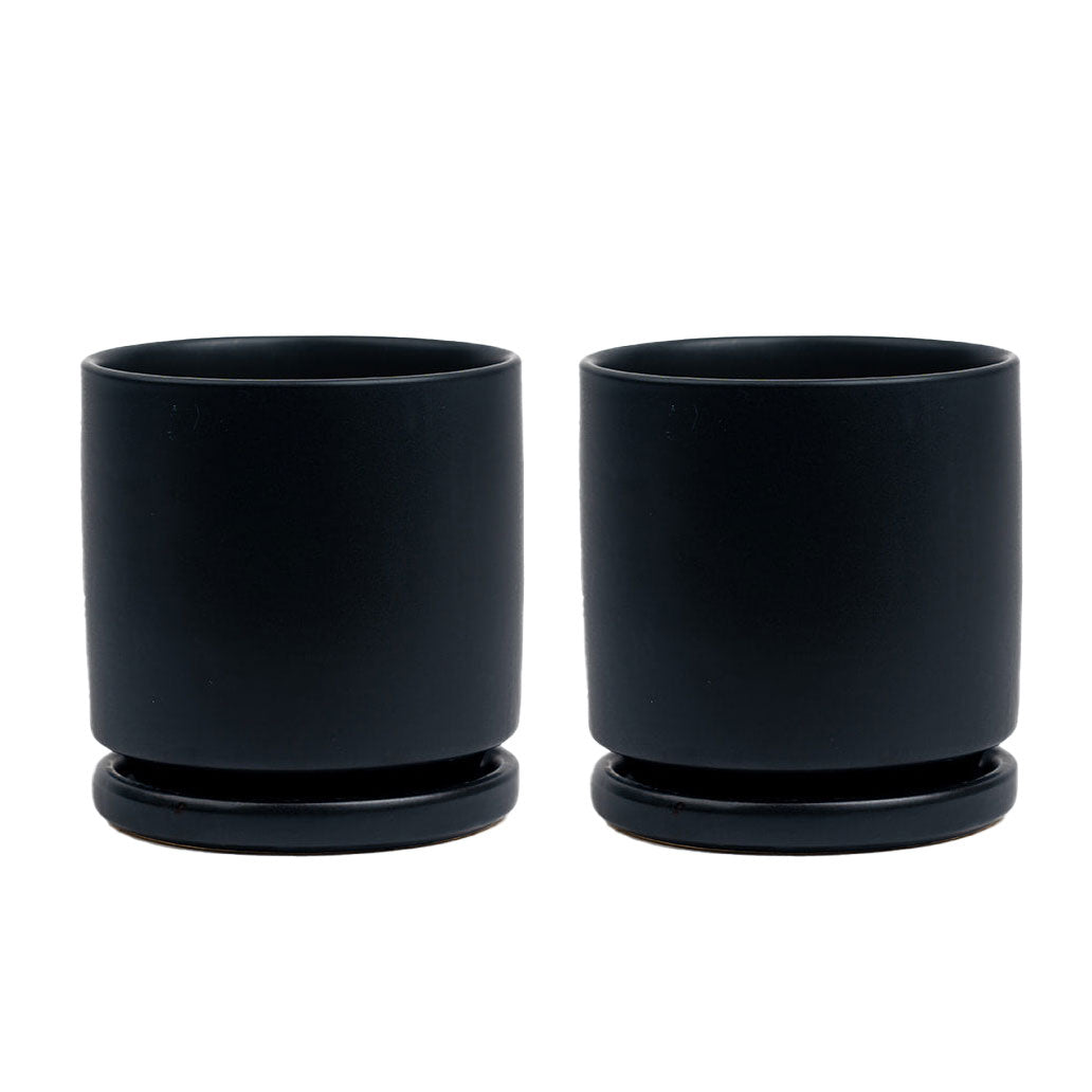 4.5” Ceramic Pot with saucer black small - Pots & Planters for Delivery