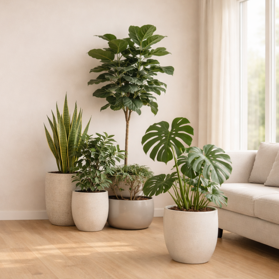 Houseplants repotted into the ceramic pots and safely delivered to your door
